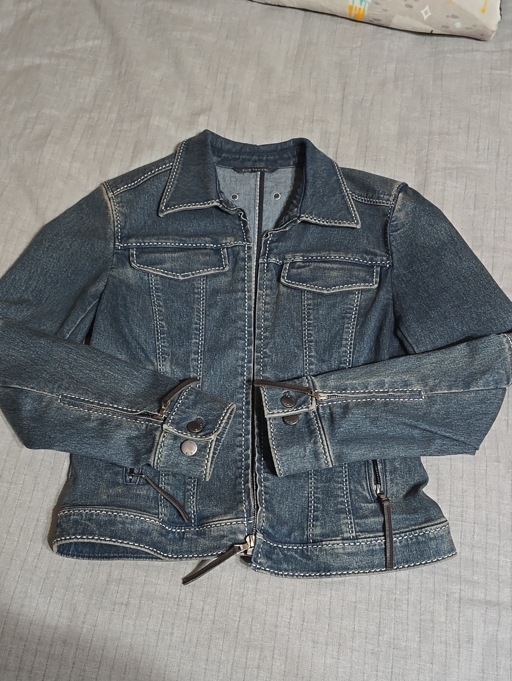 Elie Tahari Vintage Woman's Washed Denim Jacket - Blue